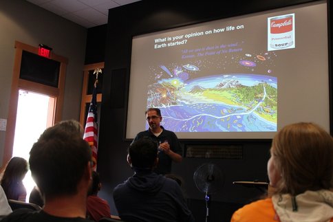 Figure 3.  Andrew Mattioda gives a public lecture at the Lassen Volcanic national Park's Dark Skies Festival. 