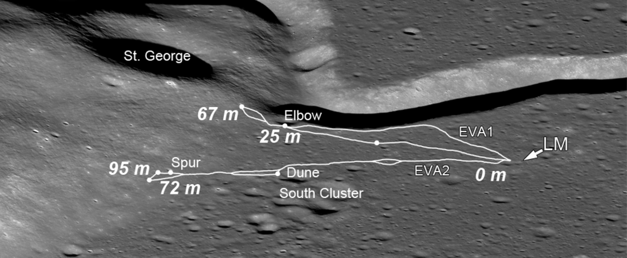 This image from NASA's Lunar Reconnaissance Orbiter shows the area surrounding Apollo 15's landing site.