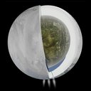 The new model of the structure of Enceladus, showing the southern ocean and rocky silicate core. Credit: NASA/JPL and Cal Tech 