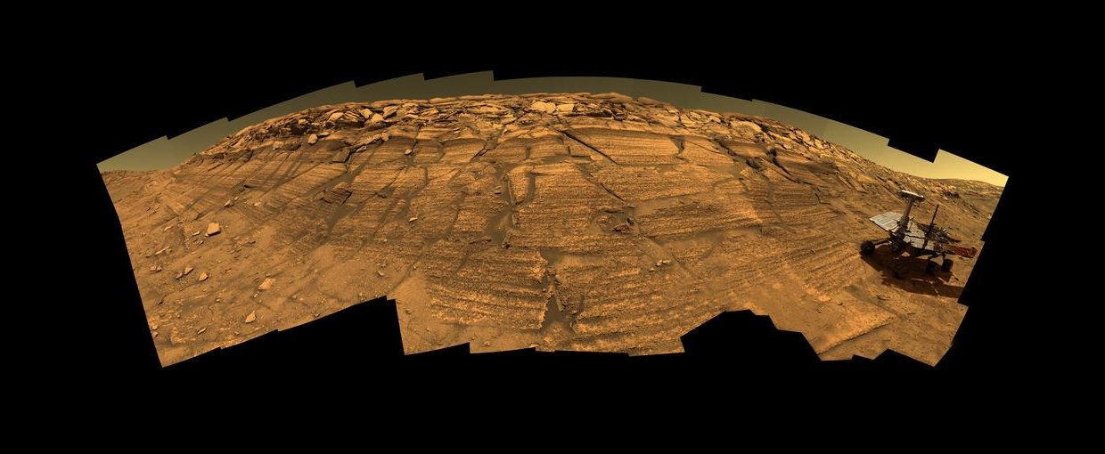 Opportunity on 'Burns Cliff' (Simulated). Image Credit: NASA/JPL-Caltech/Cornell.