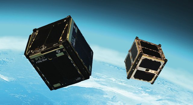 Artist's concept of the Intelligent Payload Experiment (IPEX) and M-Cubed/COVE-2, two NASA Earth-orbiting cube satellites ("CubeSats") that were launched as part of the NROL-39 GEMSat mission from California's Vandenberg Air Force Base on Dec. 5, 2013.