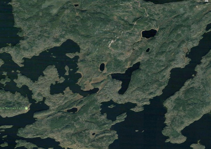 Satellite view of the Red Lakes region in Ontario, Canada with four of the sampling areas from the UW-Madison study of Sr isotope compositions of Archaen carbonates. Image source: Google Maps