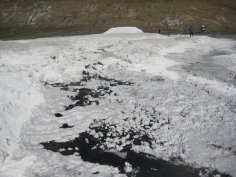 Figure 4. Wolf Diapir Springs - The Wolf Diapir site is characterized by a large mound of salt 3m in height and 3m in diameter that forms “fumarole- like” structure. A saltpan extends about 0.5 km to the west.