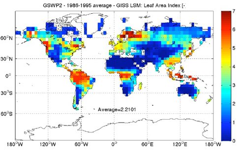 Mean Annual Leaf Area Index Simulated by the Ent Dynamic Global Terrestrial Ecosystem Model