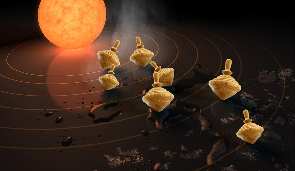 Yale researchers have discovered a surprising link between the tilting of exoplanets and their orbit in space. The discovery may help explain a long-standing puzzle about exoplanetary orbital architectures. (Illustration: NASA/JPL-Caltech, Sarah Millholland) Image credit: None