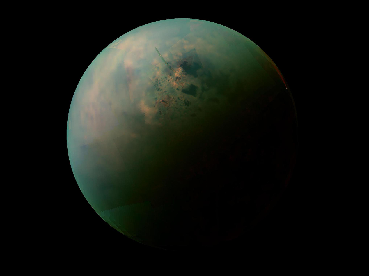 A false color, infrared view of Saturn's largest moon Titan, captured by NASA's Cassini spacecraft. Source: NASA/JPL-Caltech/University of Arizona/University of Idaho Image credit: None
