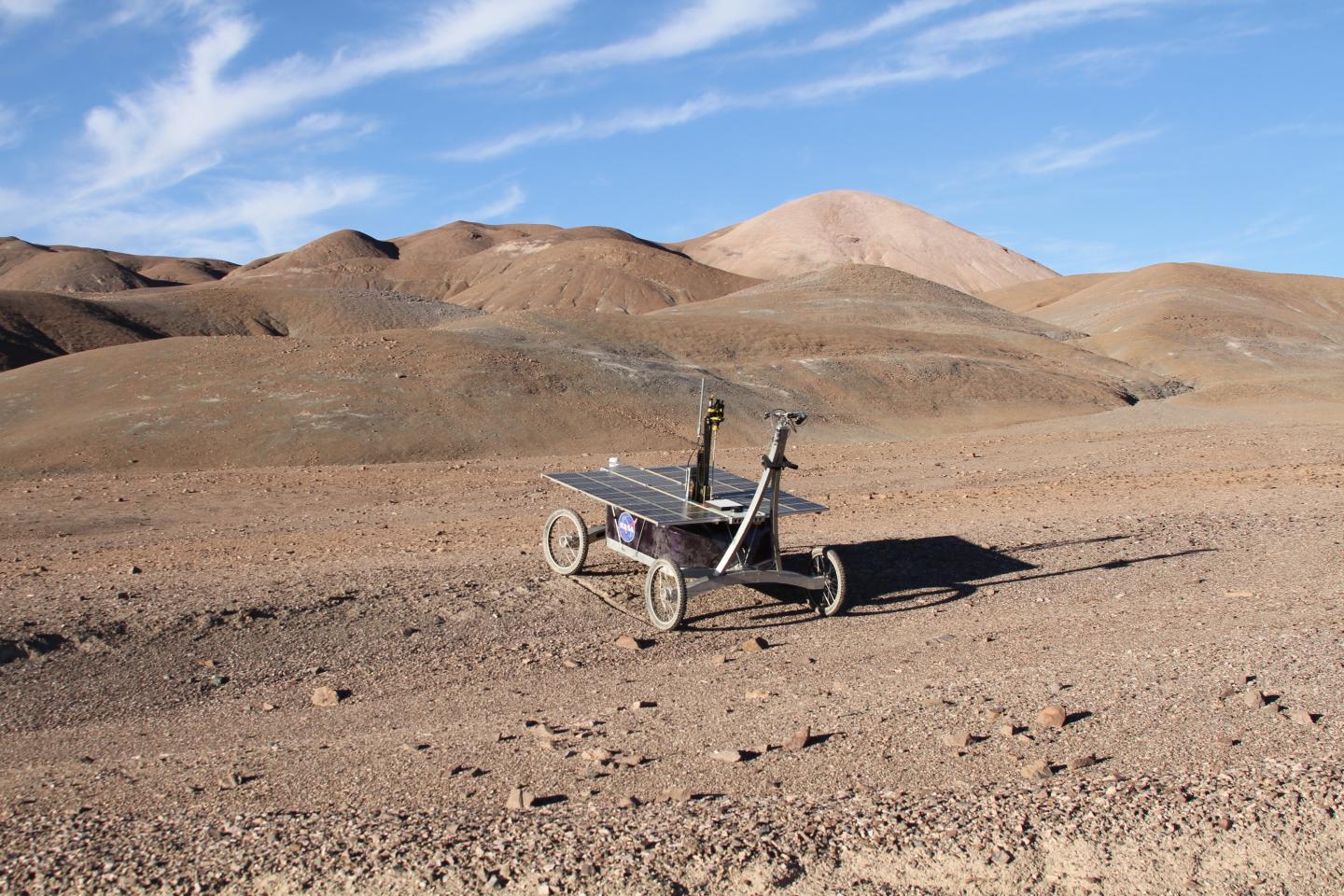 A solar-powered rover tested in the Mars-like Atacama Desert.