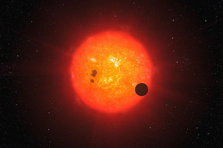 Illustration of a transiting exoplanet similar to GJ1214b. GJ1214b was discovered by the MEarth project and investigated further by the HARPS spectrograph on the European Southern Observatory's (ESO’s) 3.6-metre telescope at La Silla Observatory in Chile.