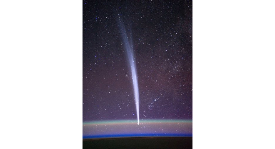 The Sun-grazing comet C/2011 W3 Lovejoy, photographed with Earth in the foreground by NASA astronaut Dan Burbank, Expedition 30 commander, onboard the International Space Station on December 22nd, 2011.