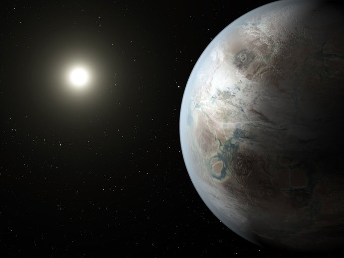 An artist's conception of planet Kepler-452b, the first near-Earth-sized world to be found in the habitable zone of a star that is similar to our sun.