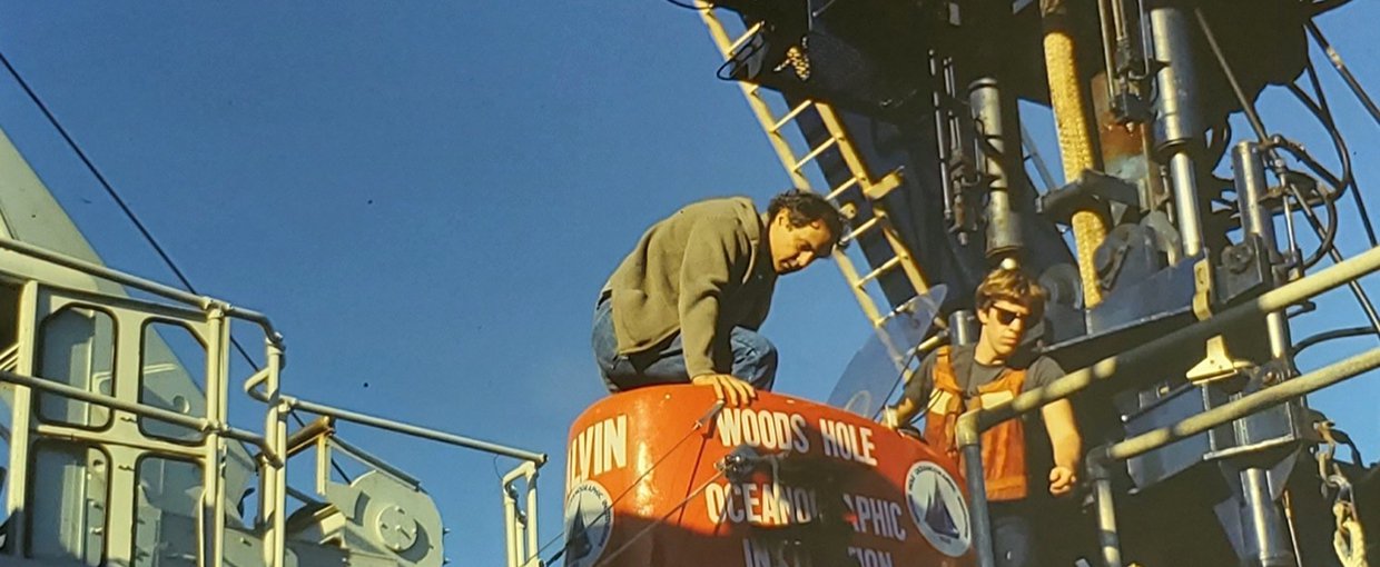 John Baross with the deep-ocean research submersible dubbed Alvin, 1991.