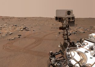 In this illustration, NASA's Perseverance Mars rover uses the Planetary Instrument for X-ray Lithochemistry (PIXL). The X-ray spectrometer will help search for signs of ancient microbial life in rocks.