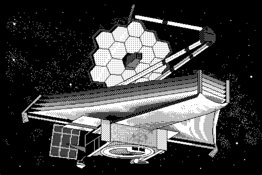 This pixel image of NASA's Webb Telescope was created using a vintage Macintosh computer.
