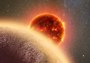 Newly discovered planet GJ 1132b, a super-Venus very close to its parent star, could be a candidate to look for volcanic eruptions. Credit: Dana Berry