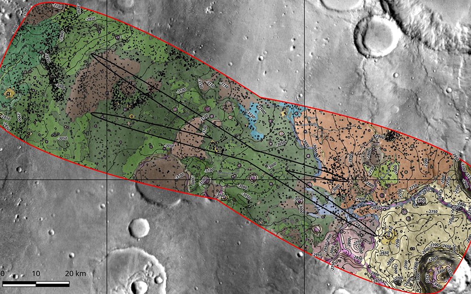 Oxia Planum lies at the boundary where water channels emptied into Mars' lowland. Observations show that the region has layers of clay-rich minerals that were formed in wet conditions some four billion years ago, likely in standing water.