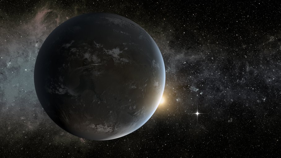 This is an artist's concept of a planet orbiting in the habitable zone of a K star.