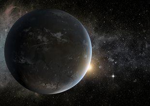 This is an artist's concept of a planet orbiting in the habitable zone of a K star.