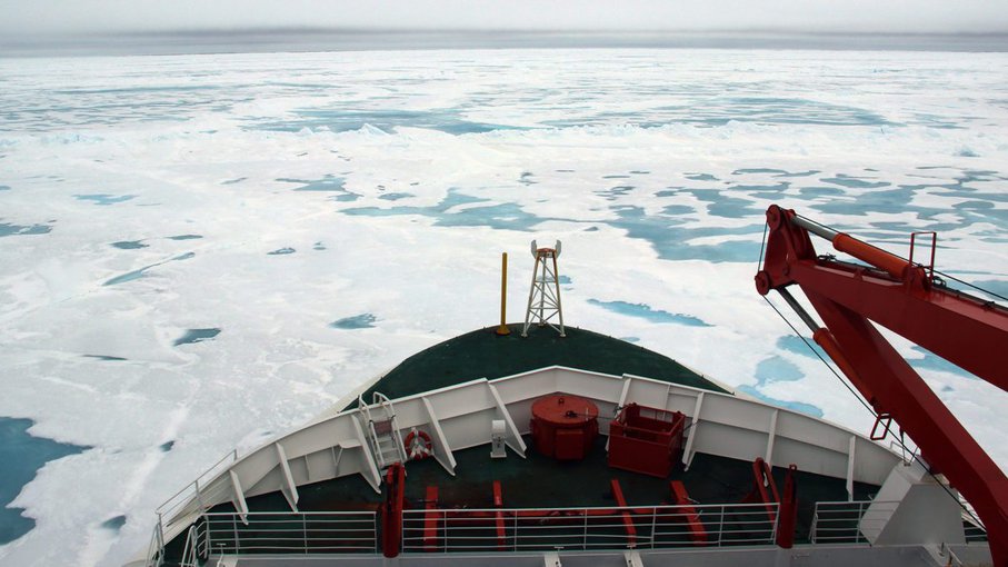 The view from over ice-floes in the Arctic Ocean, covering the Aurora hydrothermal Field, Gakkel Ridge from the R/V Polarstern.