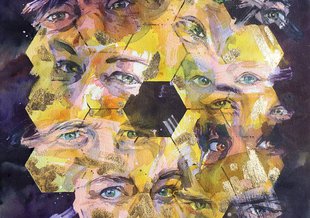 Watercolor painting of the James Webb Space Telescope, titled "Icon: Gaze."