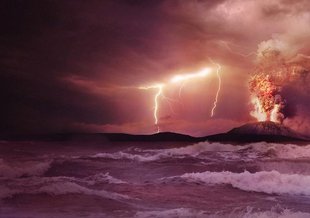 An artist illustration of the early Earth.