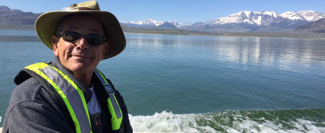 Photo of USGS Research Hydrologist Ronald Oremland at Mono Lake, California.