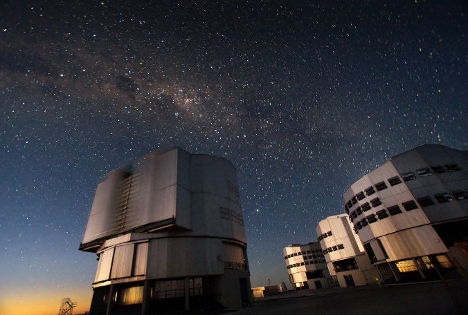 The Very Large Telescope (VLT) at ESO’s Cerro Paranal observing site. Located in the Atacama Desert of Chile, the site is over 2600 metres above sea level, providing incredibly dry, dark viewing conditions.