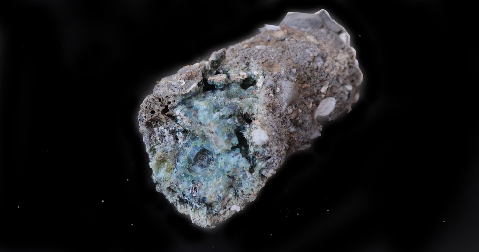 A sample of the blue fulgurite recovered from Marquette, Michigan, in 2014.