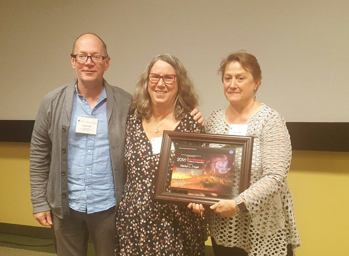 Marilyn Fogel was awarded the NASA Astrobiology Program's certificate of appreciation for her influence on the field of astrobiology in 2016.