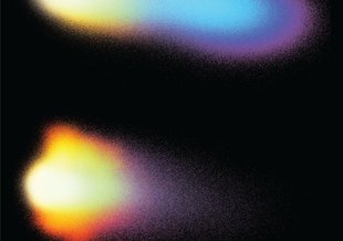 At the top of the image is a smear of color, starting with a bright white/yellow spot at the left. The streak stretches all the way to the right of the image and transitions to a blue/purple color. Below it, a 2nd small smear of light goes only halfway.