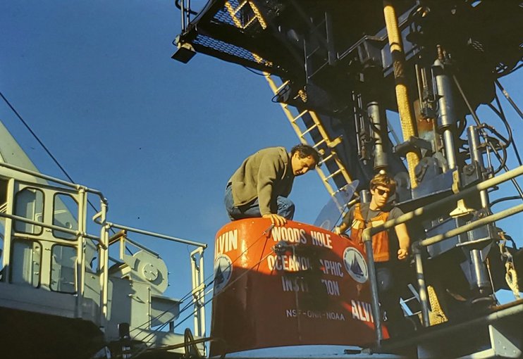 John Baross with the deep-ocean research submersible dubbed Alvin, 1991.