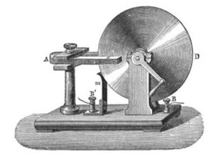 Drawing of Faraday disk, the first homopolar generator, invented by British scientist Michael Faraday in 1831. Credit: Émile Alglave & J. Boulard (1884) The Electric Light: Its History, Production, an