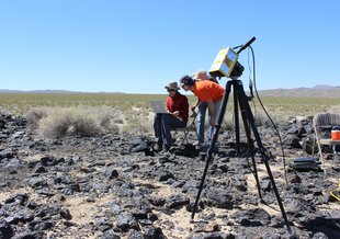 TextureCam analyzes rocks in the Mojave Desert that resemble rocks it may one day be called to identify on Mars. Credit: Kiri Wagstaff