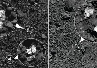 During spring 2019, NASA’s OSIRIS-REx spacecraft captured these images, which show fragments of asteroid Vesta present on asteroid Bennu’s surface.