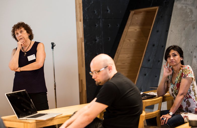 Philosopher Carol Cleland (left), artificial life researcher Nathaniel Virgo (center), and historian of science Ana Barahona Echeverria (right). Credit: Nerissa Escanlar