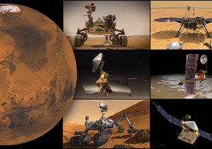 Artist's concept of the Mars Reconnaissance Orbiter in orbit around the Red Planet.