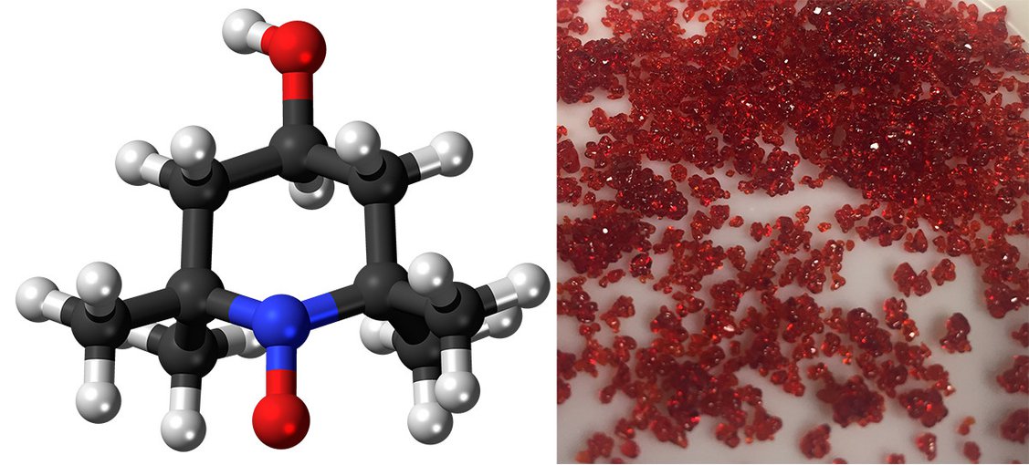 TEMPO is the common name of the chemical compound (2,2,6,6-Tetramethylpiperidin-1-yl)oxyl (chemical formula: (CH<sub>2</sub>)<sub>3</sub>(CMe<sub>2</sub>)<sub>2</sub>NO). It is a solid, reddish substance and has applications in biochemistry.