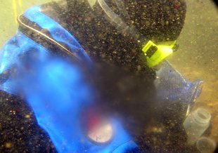 Nathalie A. Cabrol diving and sampling in the Licancabur lake at 5,917 m elevation in the volcano’s crater. Photo Credit: The High Lakes Project: The SETI Institute Carl Sagan Center/NASA Ames/ NAI