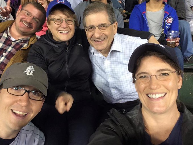 Tony Del Genio attending a Cubs game at Wrigley Field with (from the lower right) Dawn Gelino, Shawn Domogal-Goldman, Aaron Gronstal and Mary Voytek. All are part of the NASA NExSS initiative.