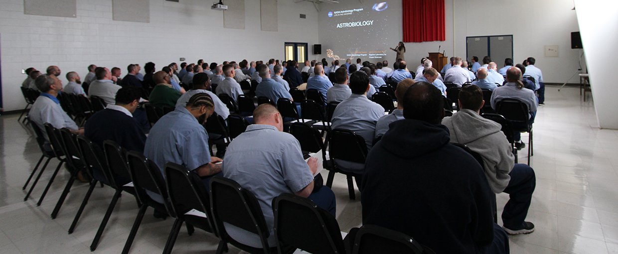 Daniella Scalice of NASA’s Astrobiology Program delivers an astrobiology lecture at a prison in Ohio.