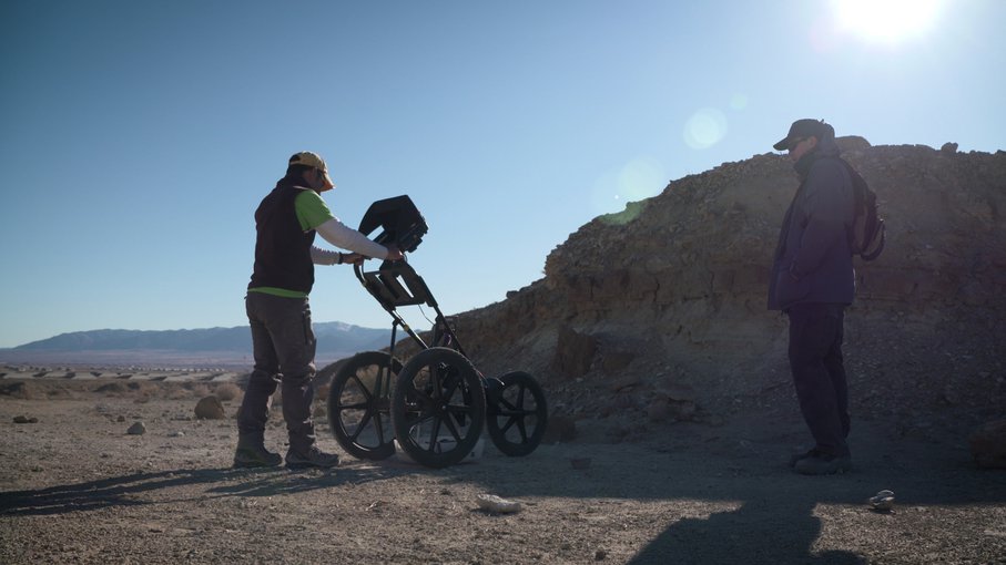 A member of a science field team operates a subsurface radar in the Nevada desert in February 2020 as part of a practice exercise that lasted several days.