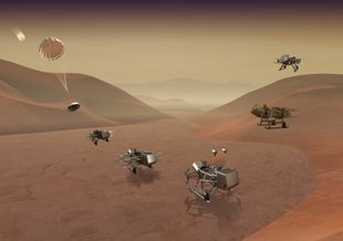 Artist's Impression of Dragonfly on Titan's surface.