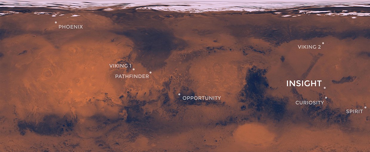 Elysium Planitia, the landing site for InSight, is a flat-smooth plain just north of the equator makes for the perfect location from which to study the deep Martian interior.