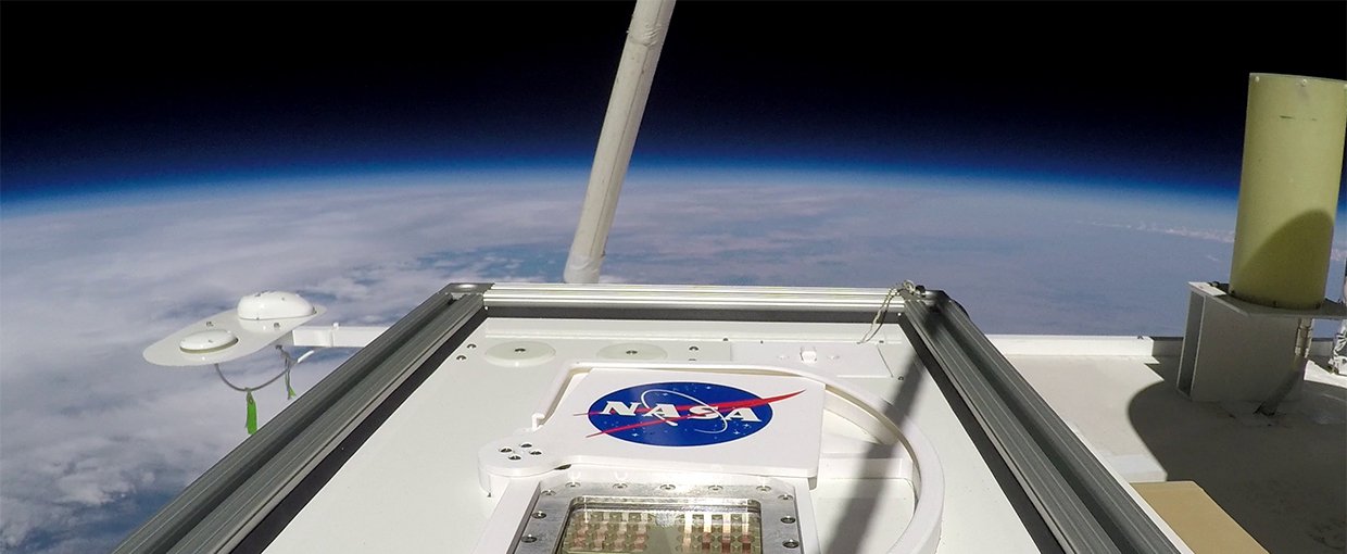 The Microbes in Atmosphere for Radiation, Survival and Biological Outcomes Experiment, or MARSBOx, in flight in September 2019.