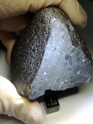 Basaltic meteorites are common in the Solar System. This example from Mars – called North-West Africa (NWA) 7034, nicknamed “Black Beauty” – has a relatively large amount of water in it.