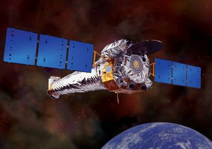 Artist impression of the Chandra Telescope is in orbit around Earth.