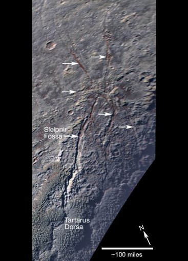 Reddish hues on Pluto could indicate tholins, a type of complex organic compound that may be a precursor to the chemistry of life.