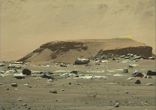 An image of a fan-shaped deposit of sediments known as a delta shot from the Mastcam-Z instrument on NASA’s Perseverance rover, as viewed from the “Octavia E. Butler Landing” site.