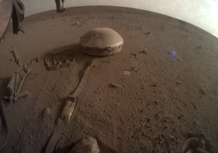 This artist's concept depicts the stationary NASA Mars lander known by the acronym InSight at work studying the interior of Mars.