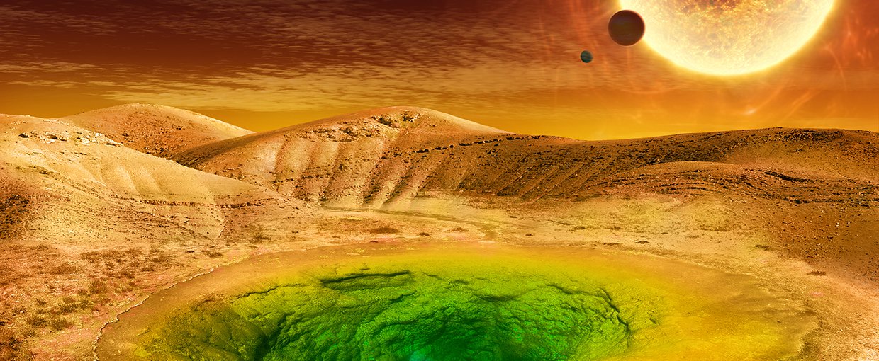 Artist's conception of what life could look like on the surface of a distant planet.