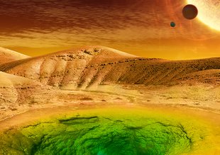 Artist's conception of what life could look like on the surface of a distant planet.